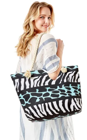 LOA263 Animal Print Cotton Blend Beach Bag