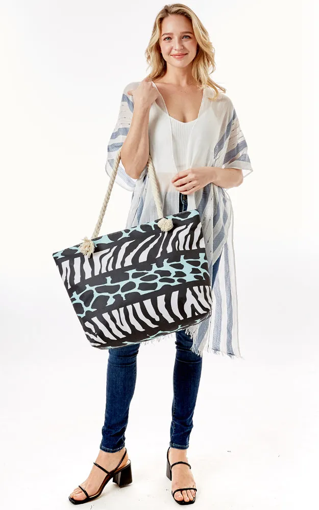 LOA263 Animal Print Cotton Blend Beach Bag