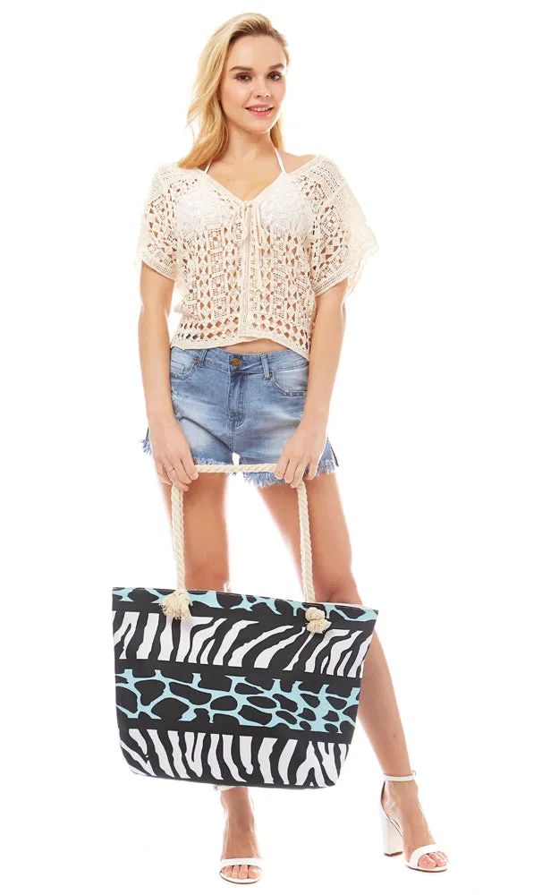 LOA263 Animal Print Cotton Blend Beach Bag