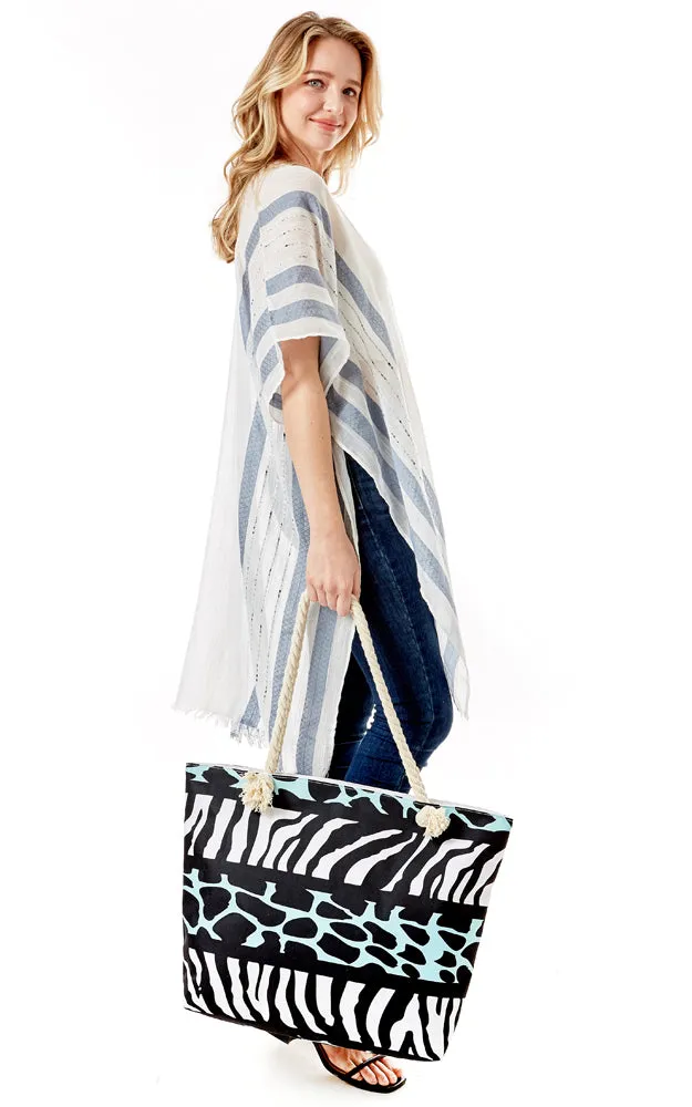 LOA263 Animal Print Cotton Blend Beach Bag