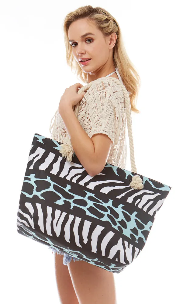LOA263 Animal Print Cotton Blend Beach Bag