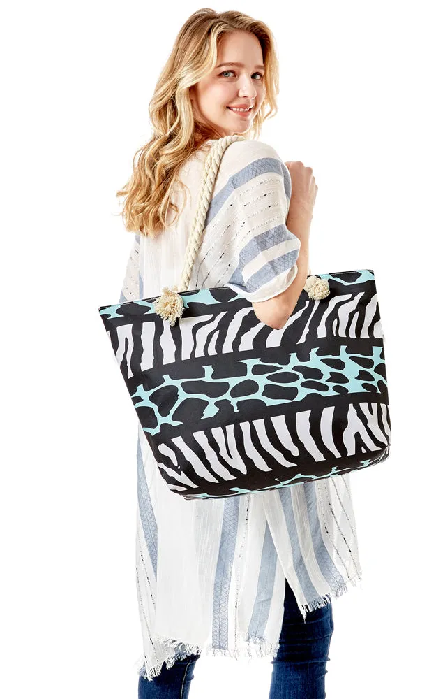 LOA263 Animal Print Cotton Blend Beach Bag