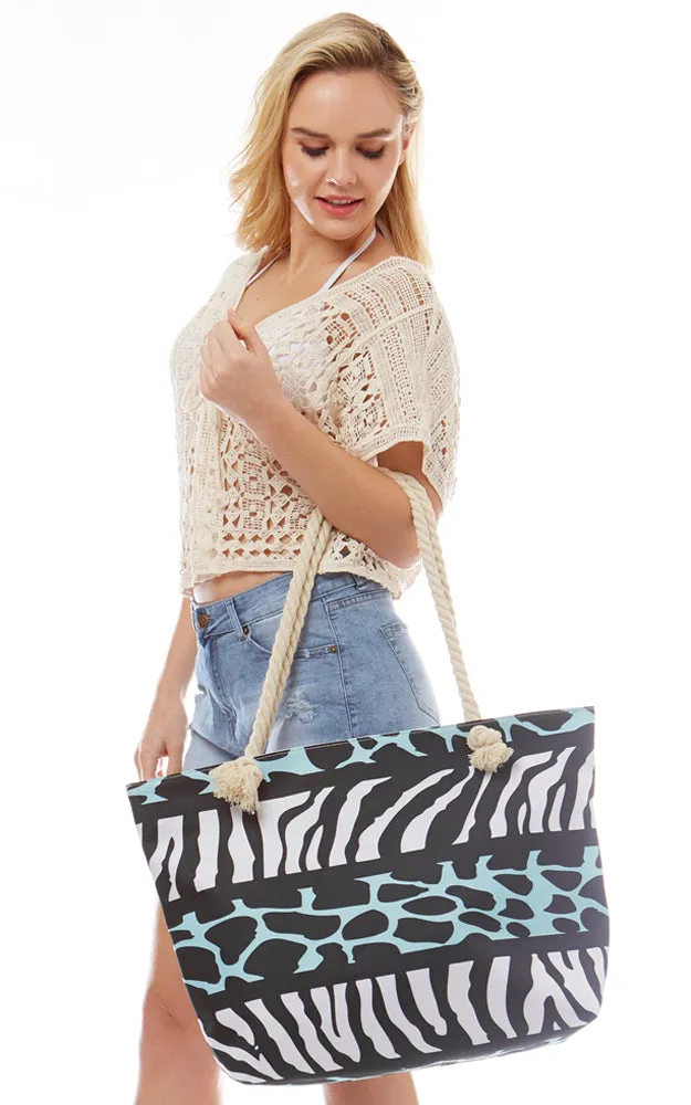 LOA263 Animal Print Cotton Blend Beach Bag