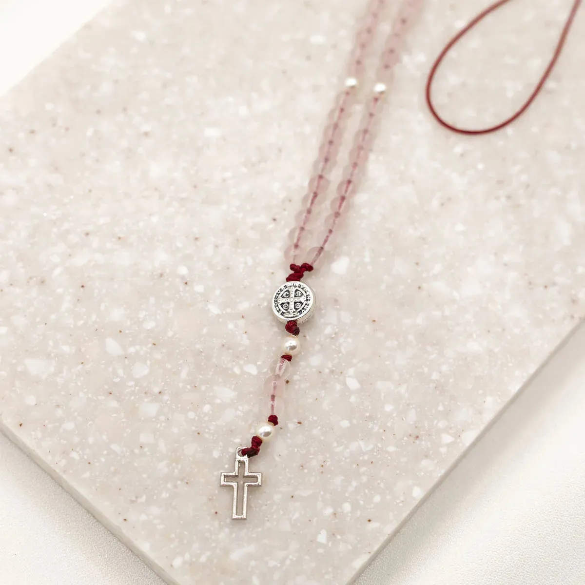 St. Benedict Phone Charm - Rose Quartz